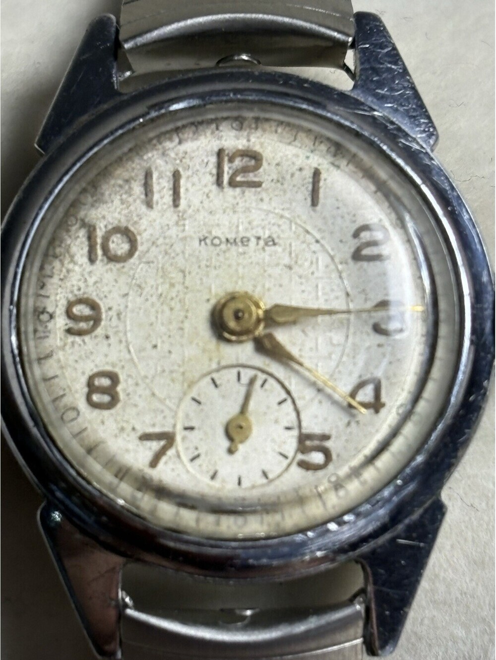 Vintage Soviet Kometa Watch Mechanical USSR Men Sub Second Cream Textured Dial